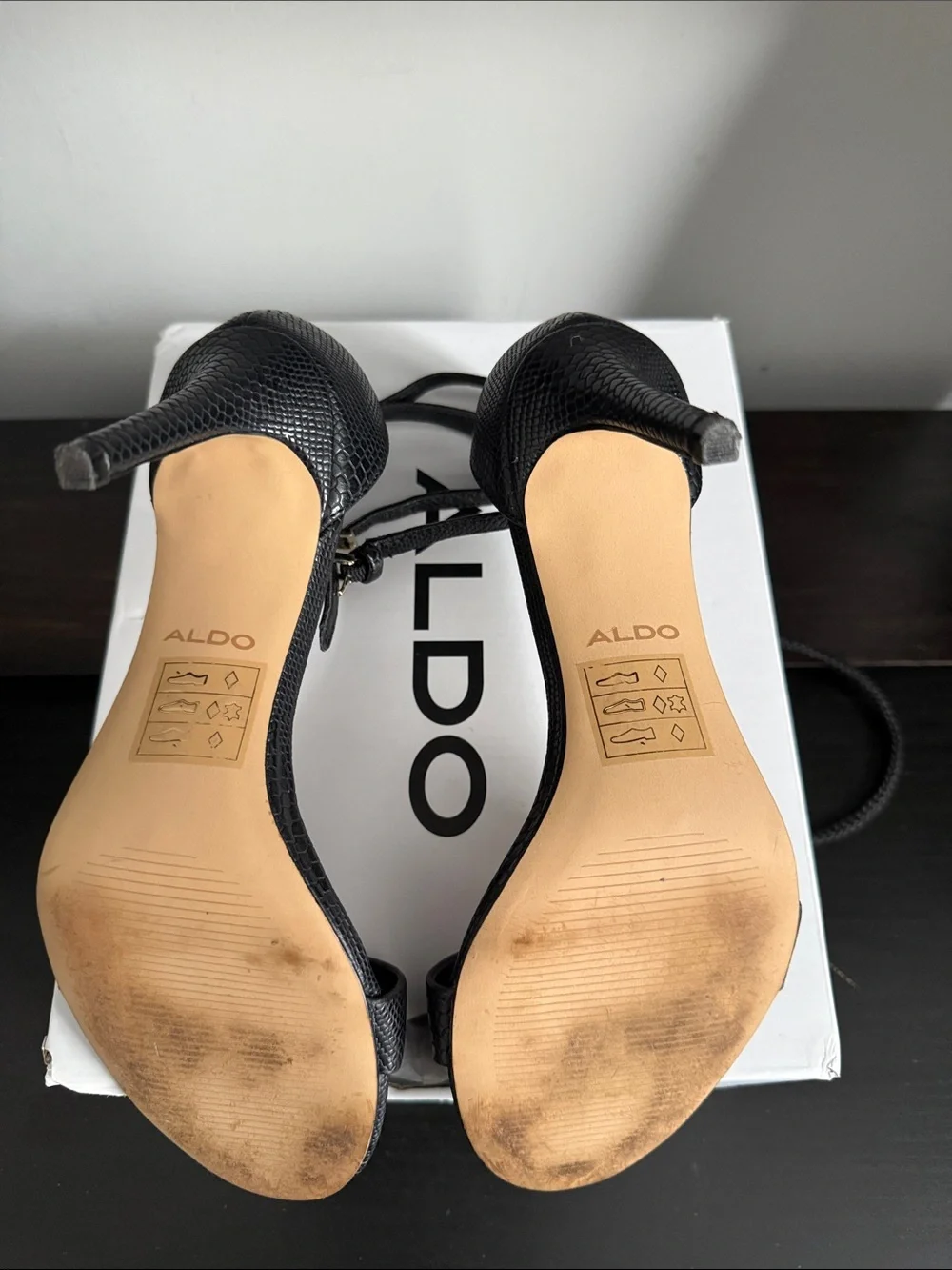 Aldo Black Textured Ankle-Strap Heels